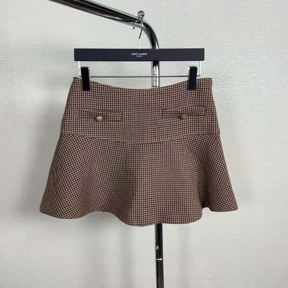 Celine Mini Skirt in Double Houndstooth Wool for Women Celine Mini Skirt in Double Houndstooth Wool for Women