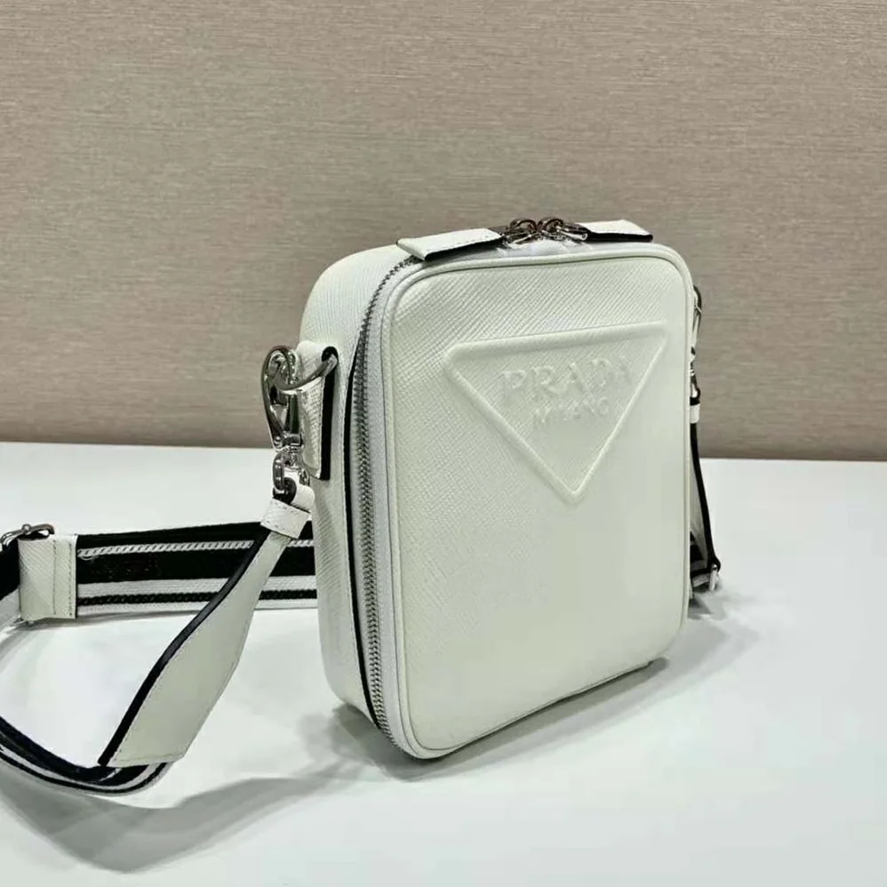 Prada Saffiano Leather Shoulder Bag with Sleek for Men in White Prada Saffiano Leather Shoulder Bag with Sleek for Men in White