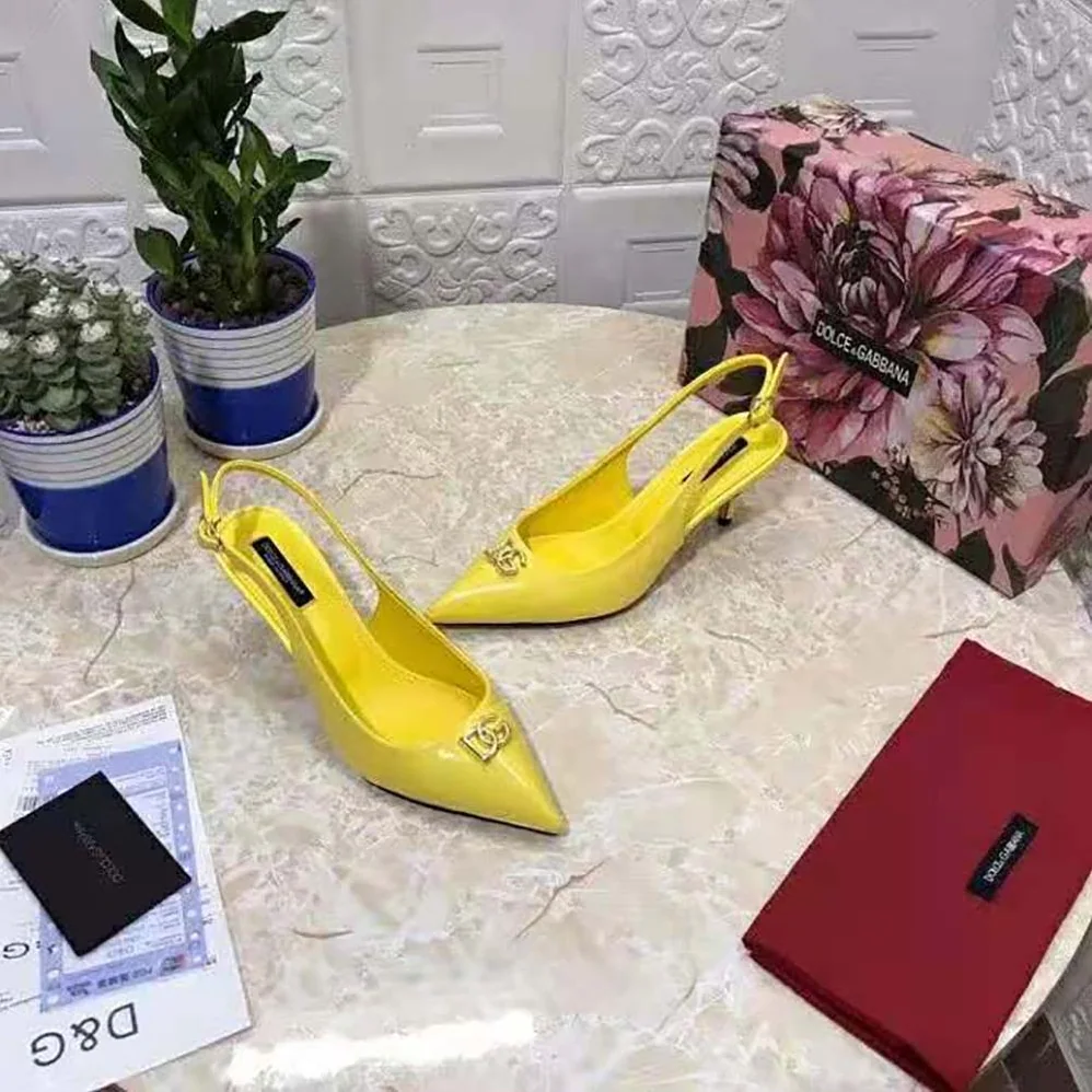 Dolce Gabbana D&G Patent Leather Slingbacks with DG Logo for Women Dolce Gabbana D&G Patent Leather Slingbacks with DG Logo for Women