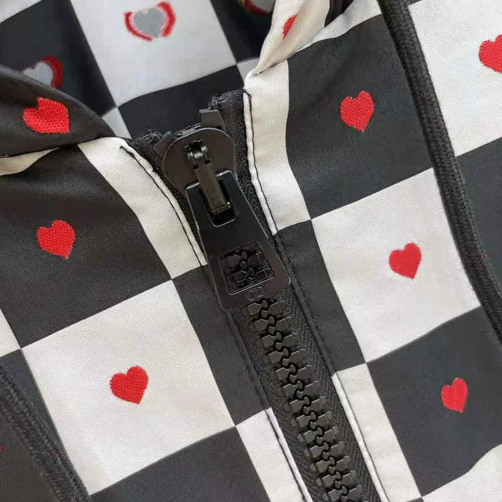 Dior Dioramour Hooded Short Dress Black White and Red D-Chess Heart Technical Taffeta Jacquard for Women Dior Dioramour Hooded Short Dress Black White and Red D-Chess Heart Technical Taffeta Jacquard for Women