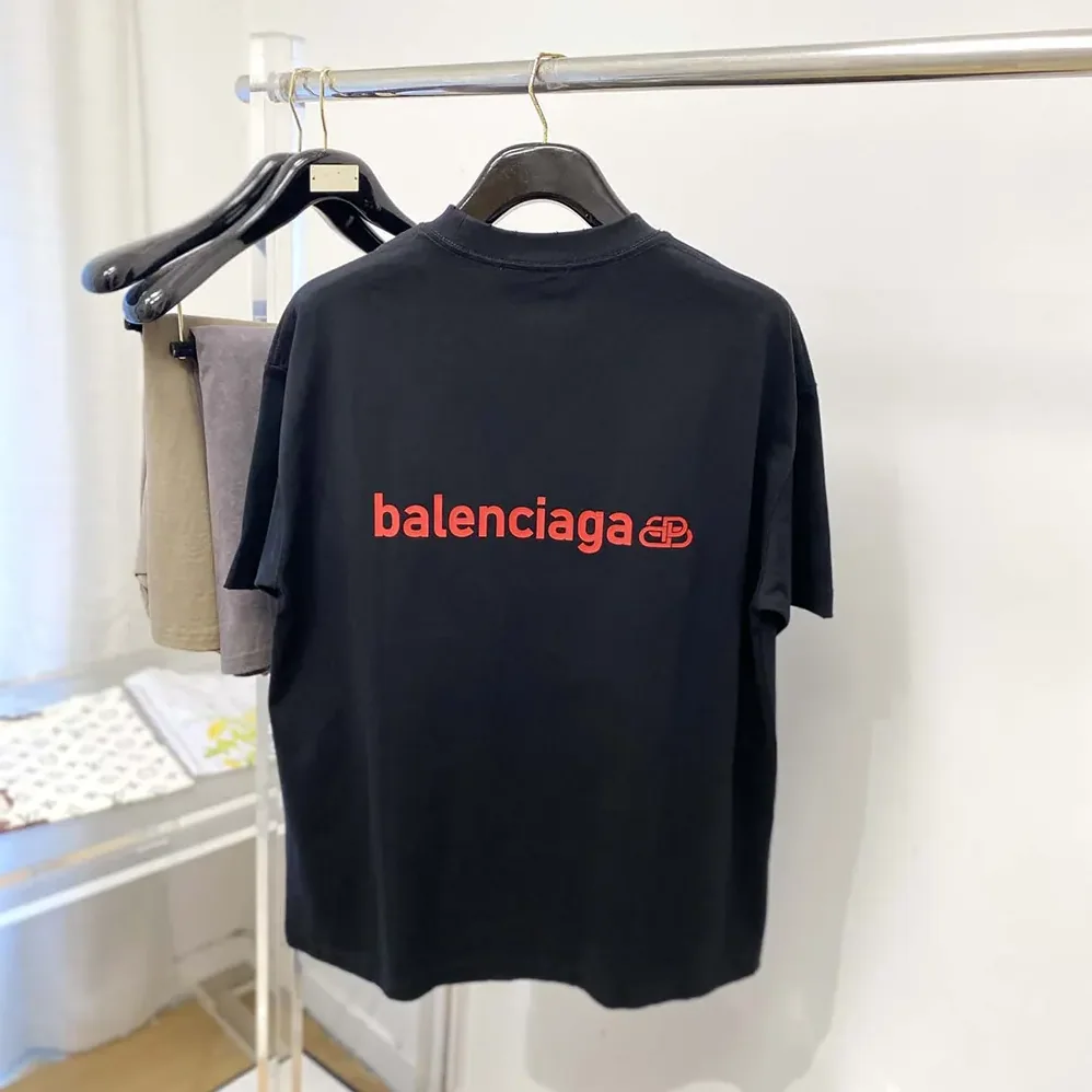 Balenciaga Back Medium Fit T-Shirt in Faded Black and Red Dry Jersey for Men Balenciaga Back Medium Fit T-Shirt in Faded Black and Red Dry Jersey for Men