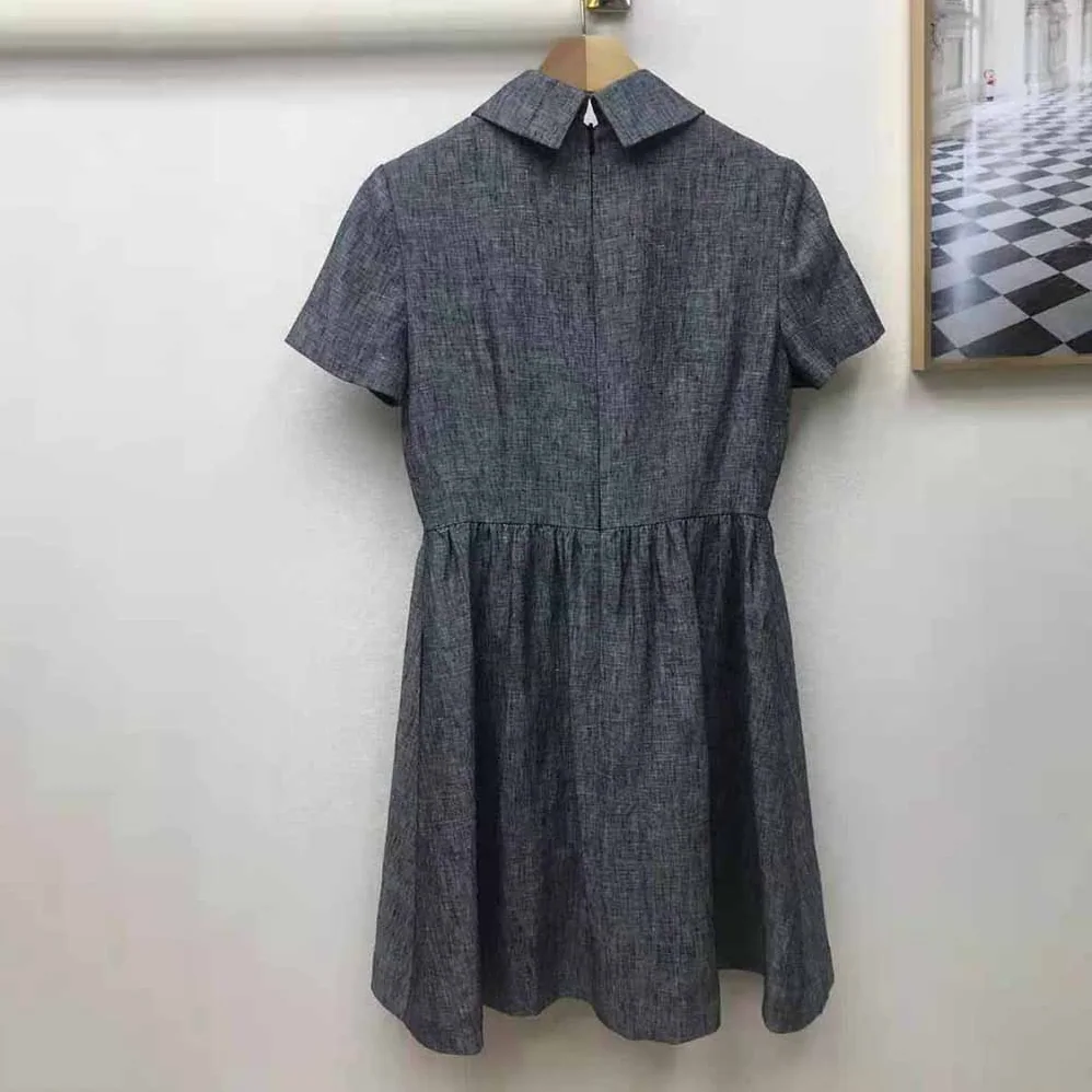 Dior Short Dress Blue-Gray Technical Cotton Canvas and Linen for Women