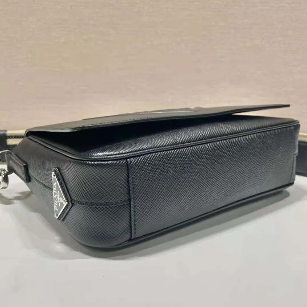 Prada Saffiano Leather Shoulder Bag with Sleek for Men in Black