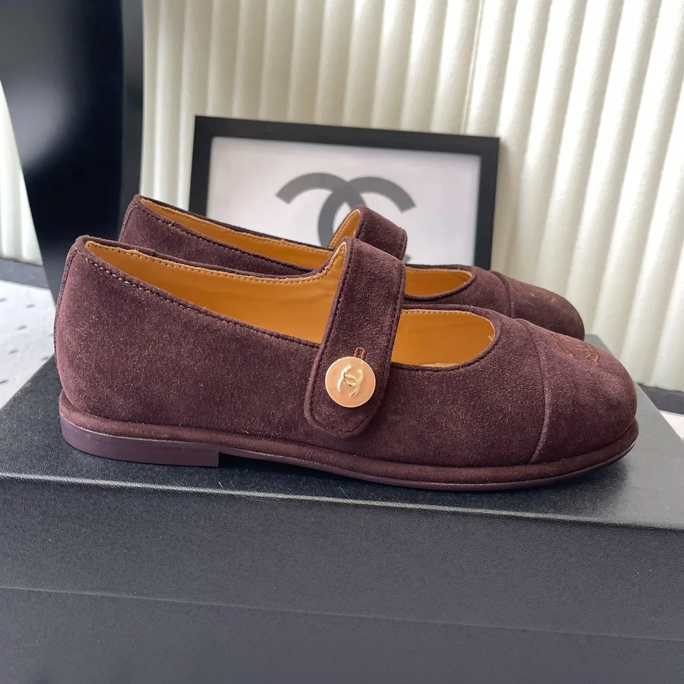 Chanel Mary Jane Flats Burgundy Suede