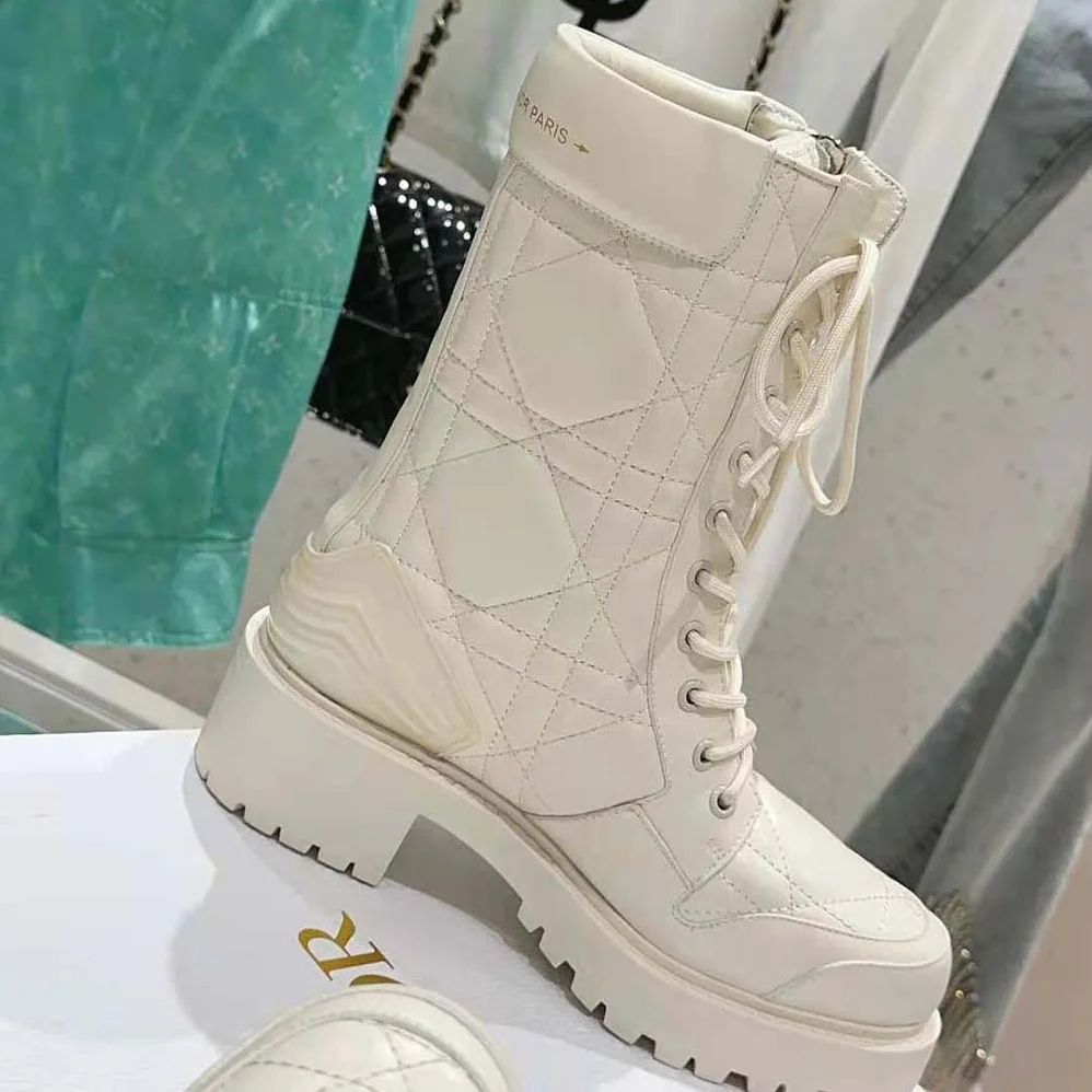 Dior D-Leader Ankle Boot White Quilted Cannage Calfskin for Women Dior D-Leader Ankle Boot White Quilted Cannage Calfskin for Women