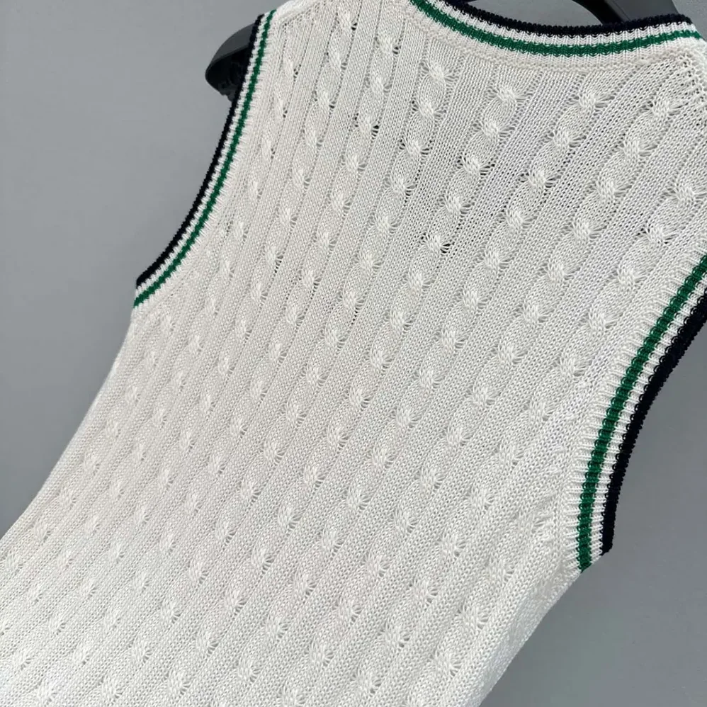 Dior Vibe Sweater Vest Ecru Black and Pine Green Cotton and Silk Cable Knit for Women Dior Vibe Sweater Vest Ecru Black and Pine Green Cotton and Silk Cable Knit for Women