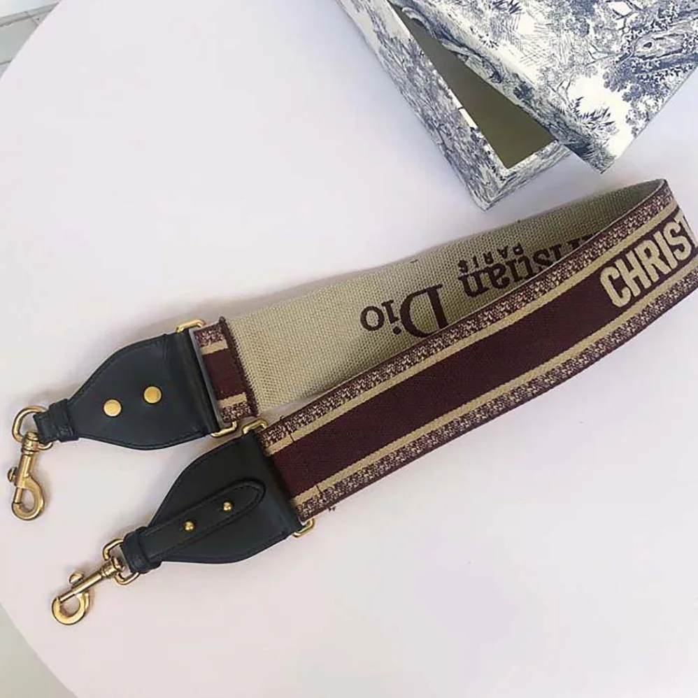 Dior Shoulder Strap with Ring Burgundy ‘CHRISTIAN DIOR PARIS' Embroidery for Women
