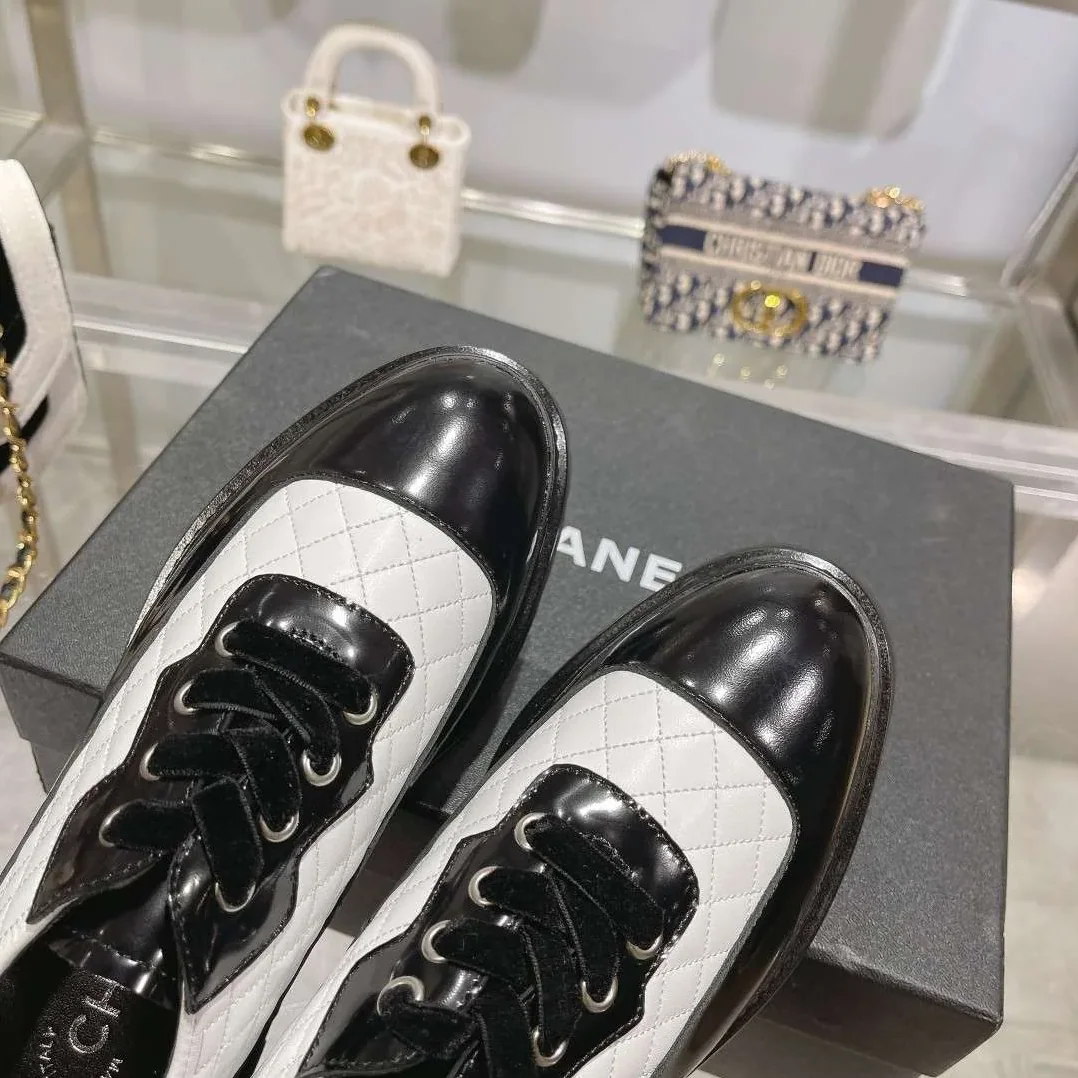 Chanel Thick Soled Chain Laced Loafers White