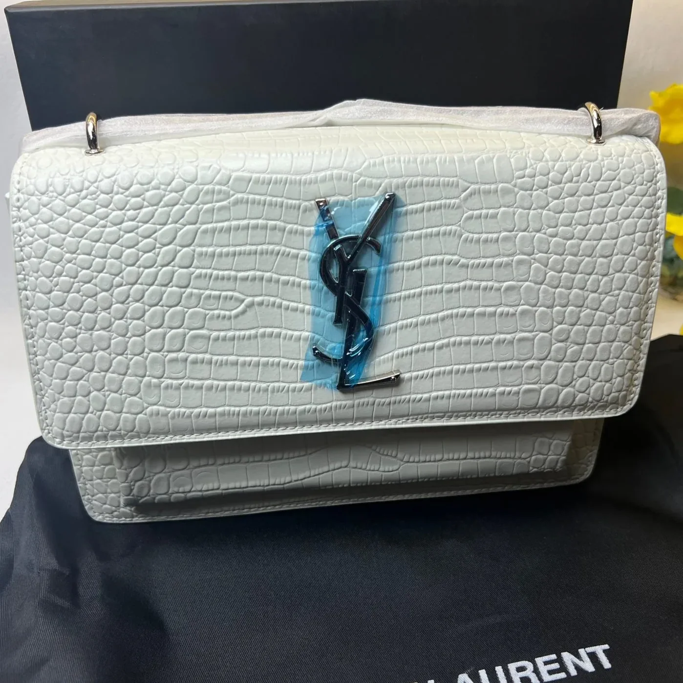 Saint Laurent Sunset Chain Bag White With Silver Hardware in YSL Saint Laurent Sunset Chain Bag White With Silver Hardware in YSL