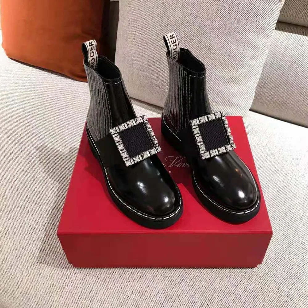 Roger Vivier Viv' Rangers Stitch Strass Buckle Booties in Leather for Women Roger Vivier Viv' Rangers Stitch Strass Buckle Booties in Leather for Women