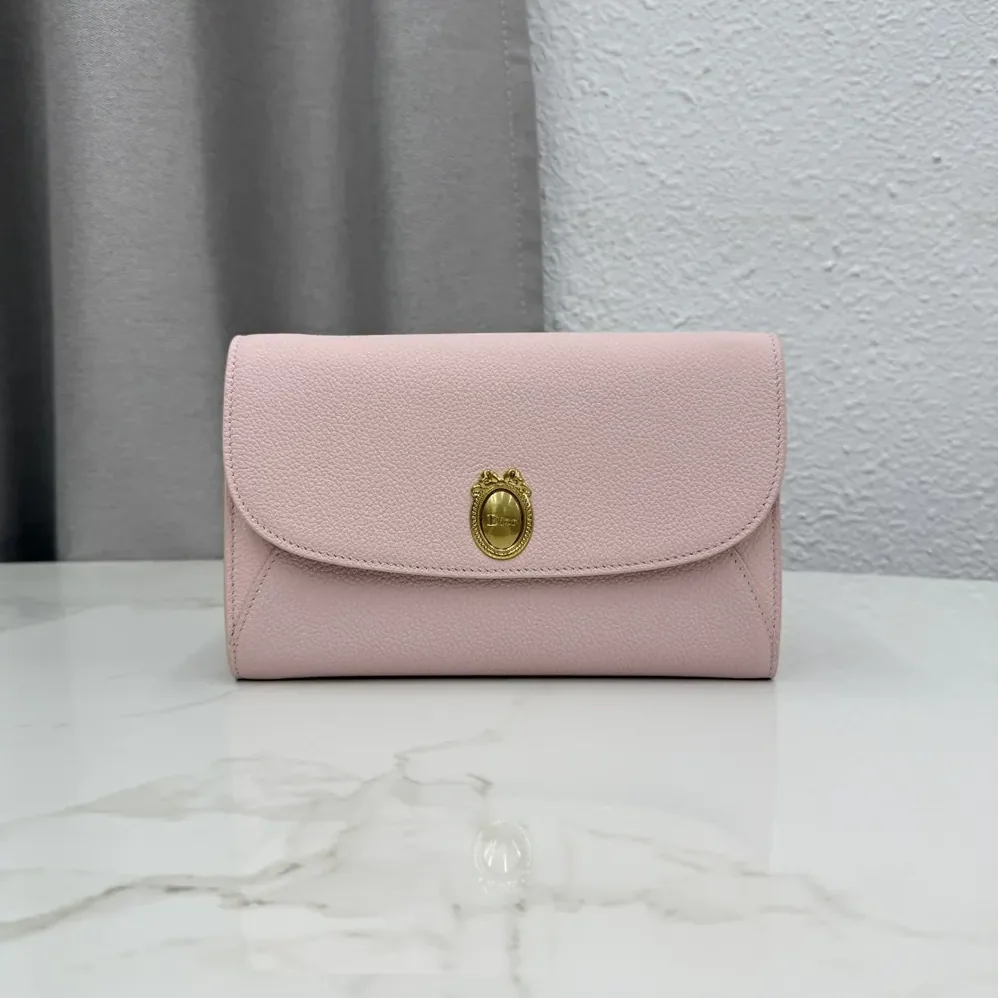 Dior Médaillon Envelope Pouch with Strap Rose Tendre and Gris Pietro Grained Calfskin for Women