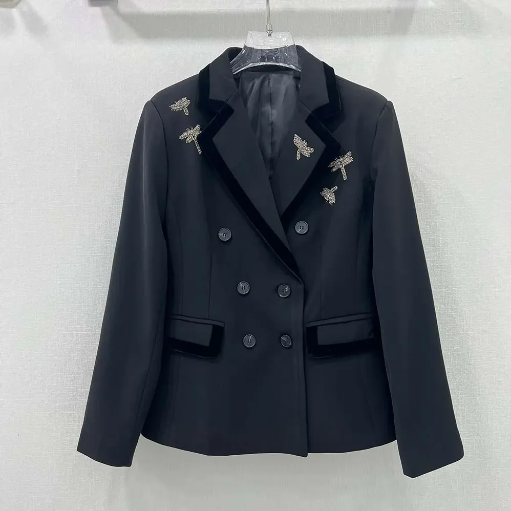 Dior Embroidered Marlène Jacket Black Wool and Mohair with Dragonfly Motif for Women