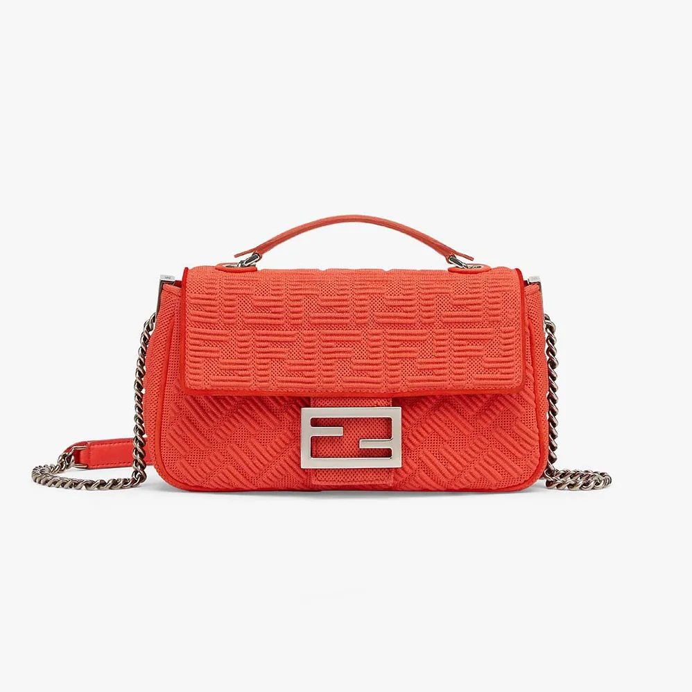 Fendi Midi Baguette Chain FF Fabric Bag for Women in Red