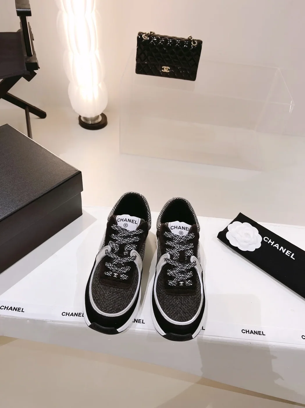 Chanel Wool Stitch Casual C Sneakers Black