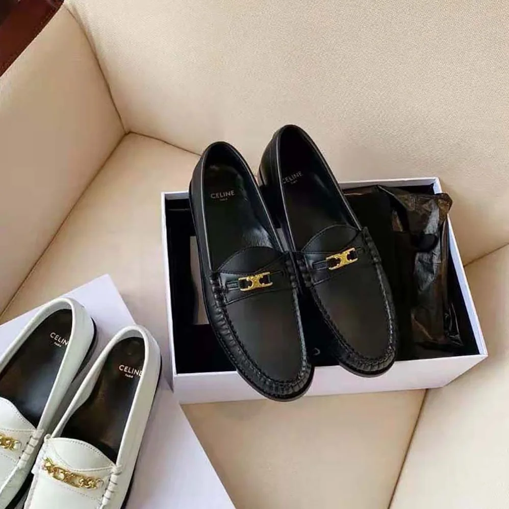 Celine Luco Triomphe Loafer in Polished Calfskin for Women in Black Celine Luco Triomphe Loafer in Polished Calfskin for Women in Black