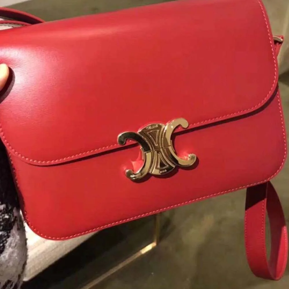 Celine Teen Triomphe Bag in Shiny Calfskin for Women in Red Celine Teen Triomphe Bag in Shiny Calfskin for Women in Red