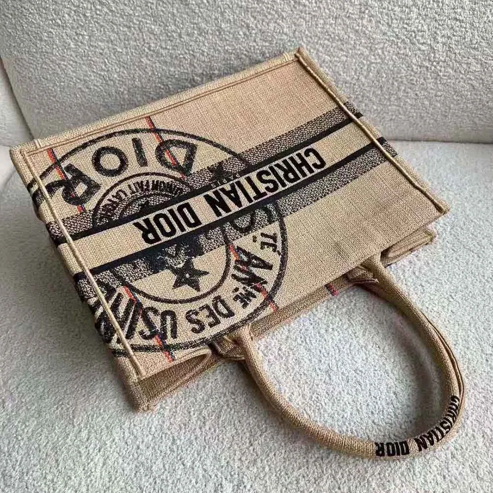 Dior Medium Dior Book Tote Beige Jute Canvas Embroidered with Dior Union Motif for Women Dior Medium Dior Book Tote Beige Jute Canvas Embroidered with Dior Union Motif for Women