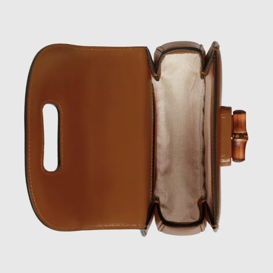Gucci Bamboo 1947 Mini Top Handle Bag in Brown Gold Hardware