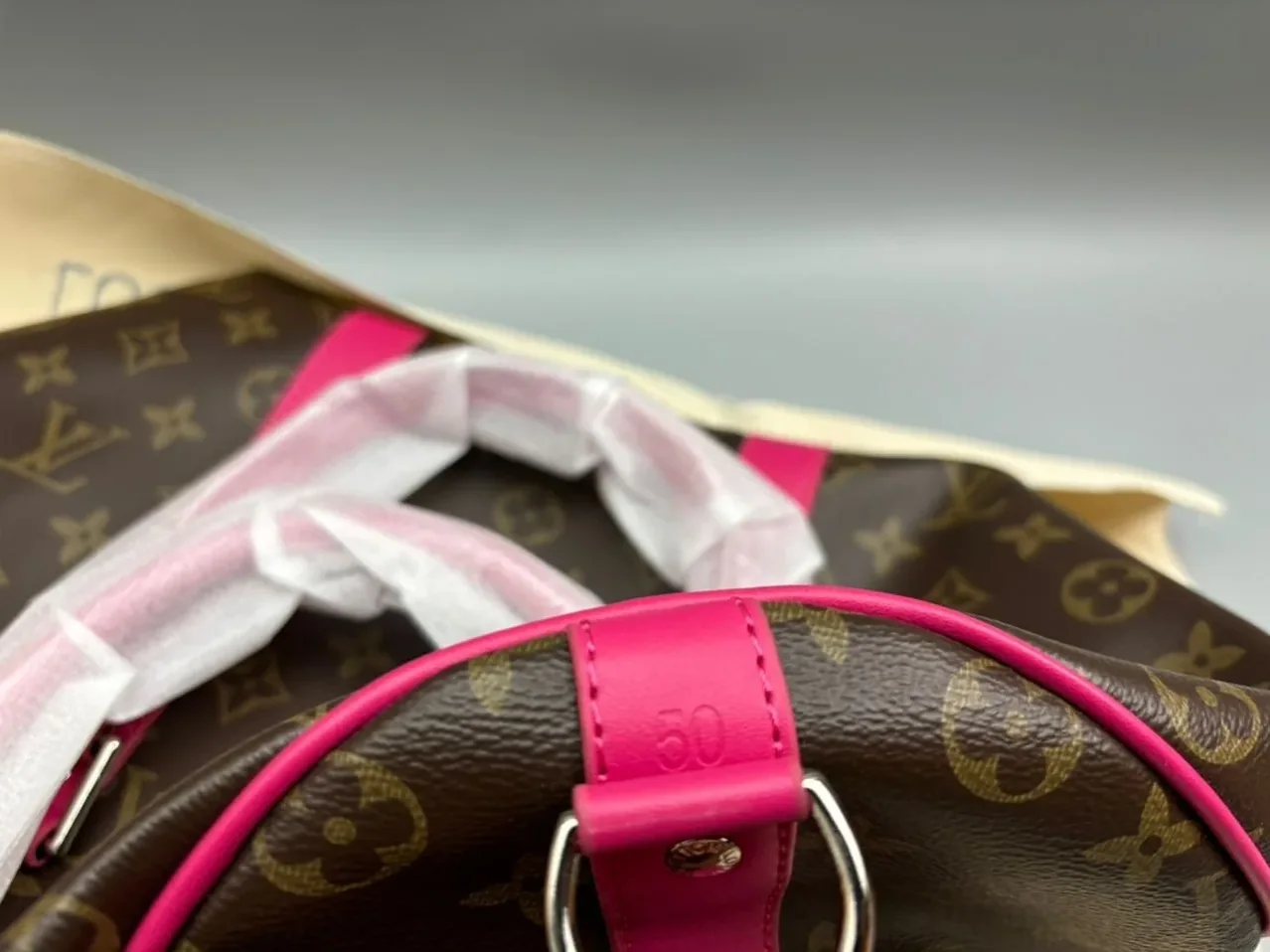Louis Vuitton Keepall Bandouliere 50 Travel Bag in Brown/ Pink Silver Hardware Louis Vuitton Keepall Bandouliere 50 Travel Bag in Brown/ Pink Silver Hardware
