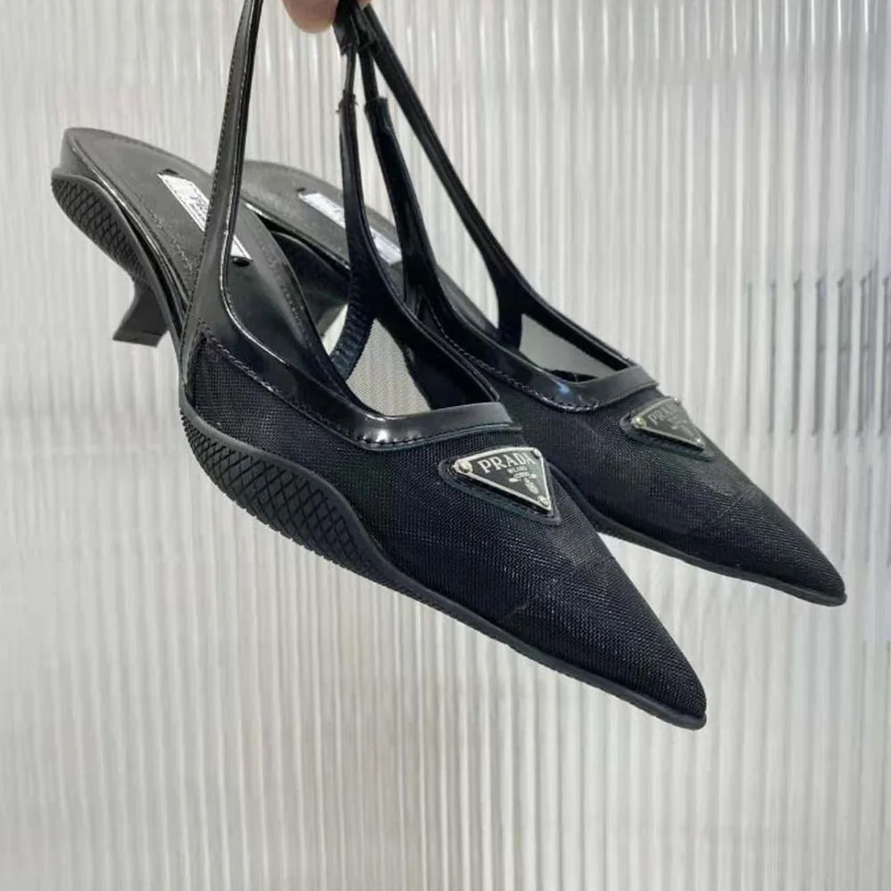 Prada Mesh Fabric Slingback Pumps for Women in Black
