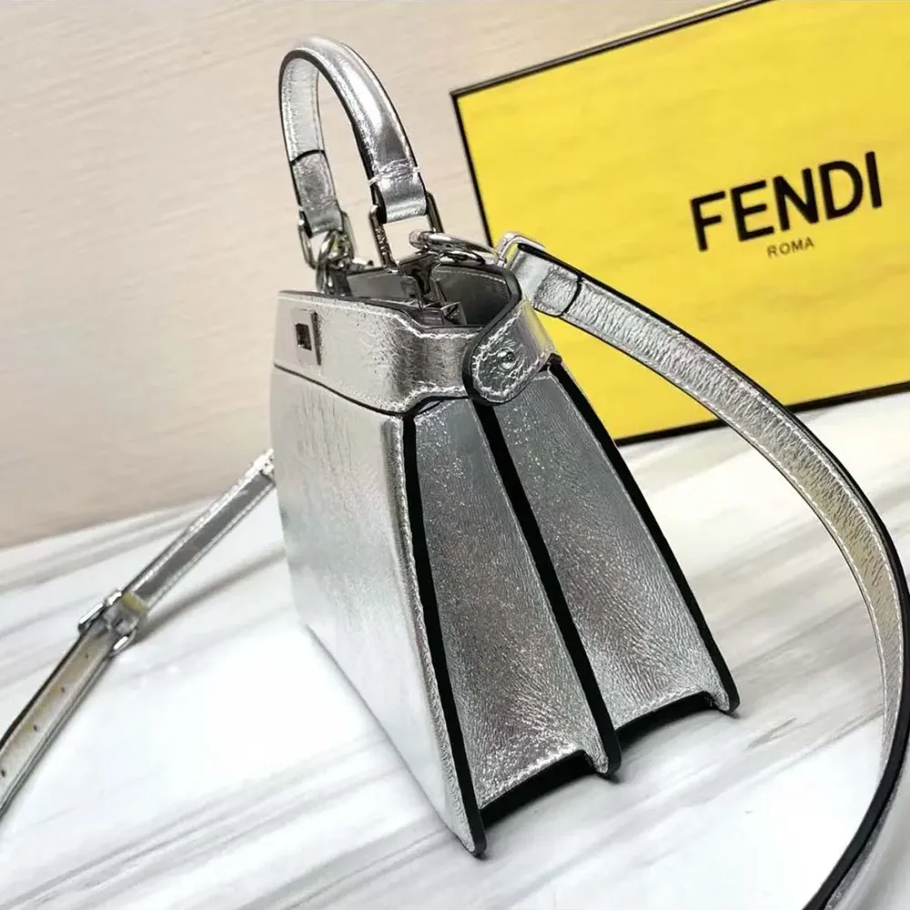 Fendi Peekaboo ISeeU Petite Mini Silver Padded Nappa Leather Bag for Women