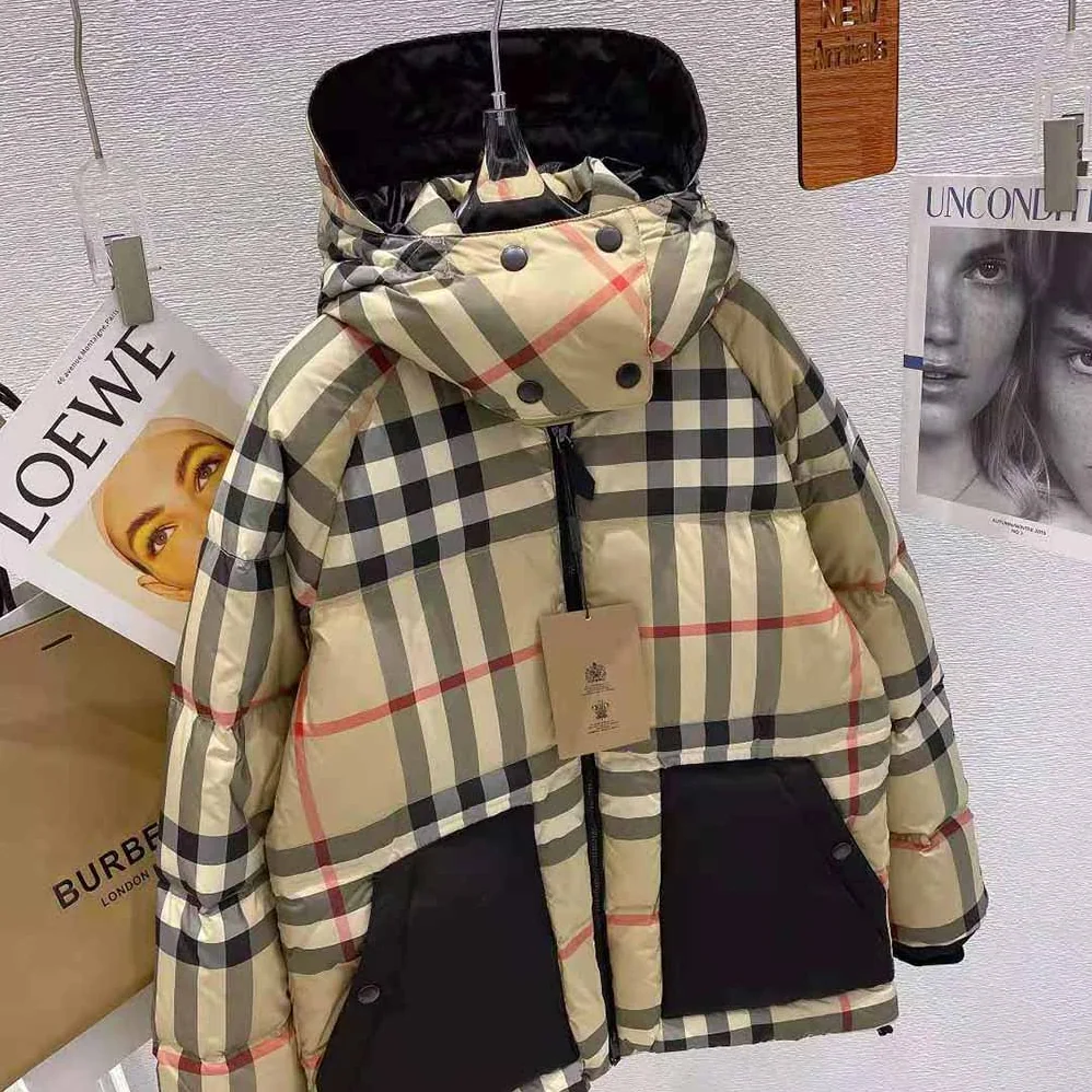 Burberry Detachable Hood Check Recycled Polyester Puffer Jacket for Women