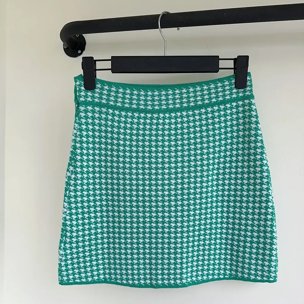 Dior Dioriviera Flared Miniskirt White and Aquamarina Houndstooth Technical Knit for Women