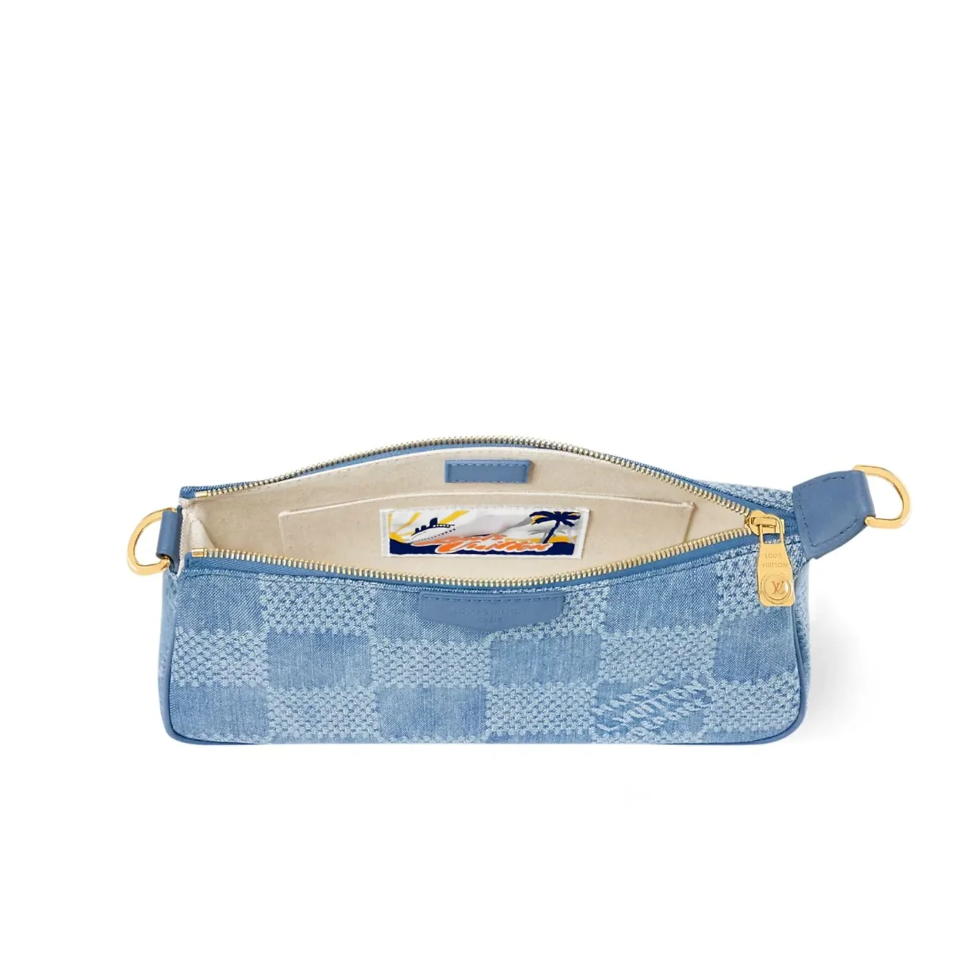 Louis Vuitton Pochette Accessories XL Shoulder Bag in Denim Blue Gold Hardware
