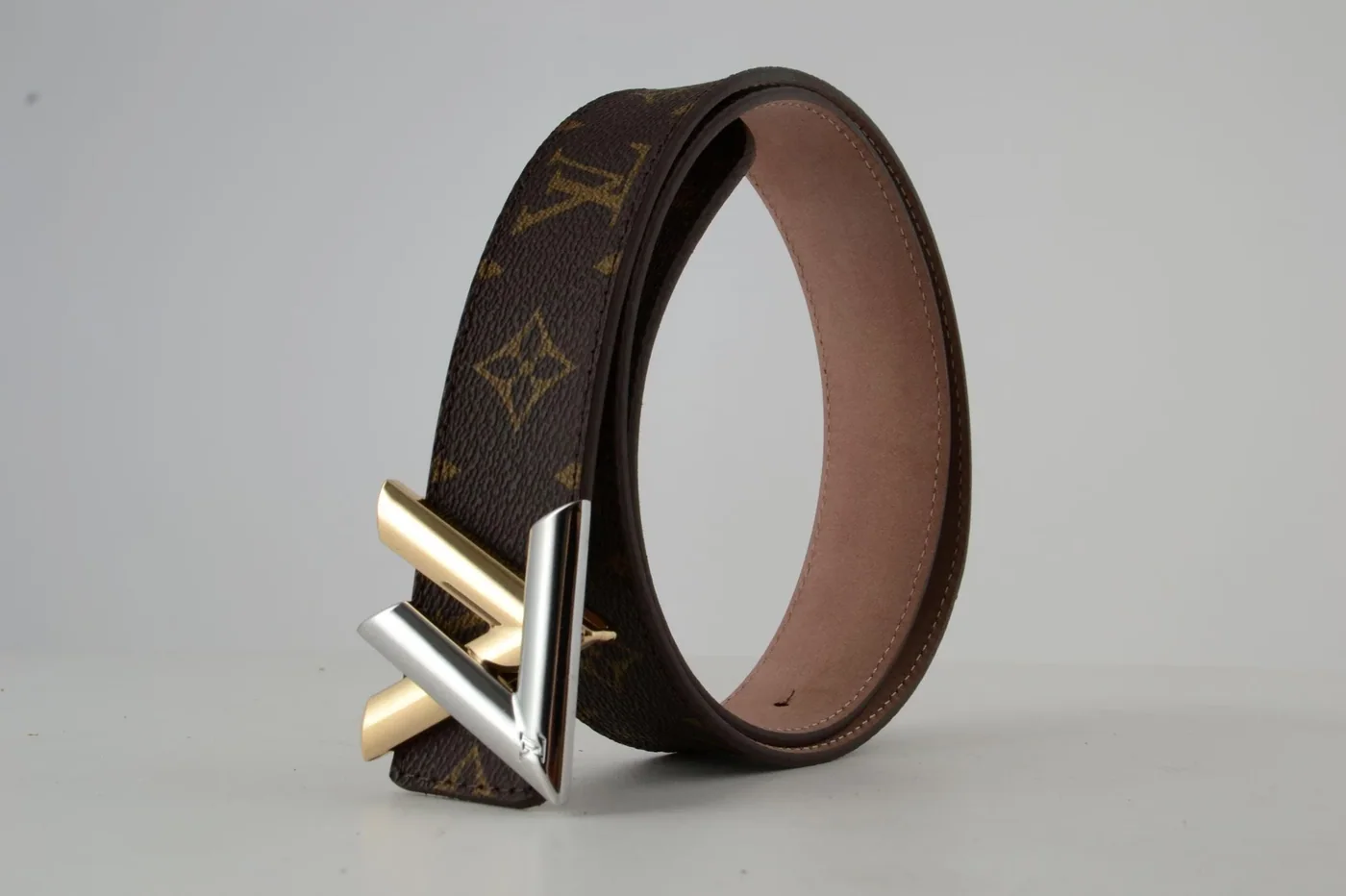 Brown Monogram New Gold & SiAmazinger Buckle Leather Belt