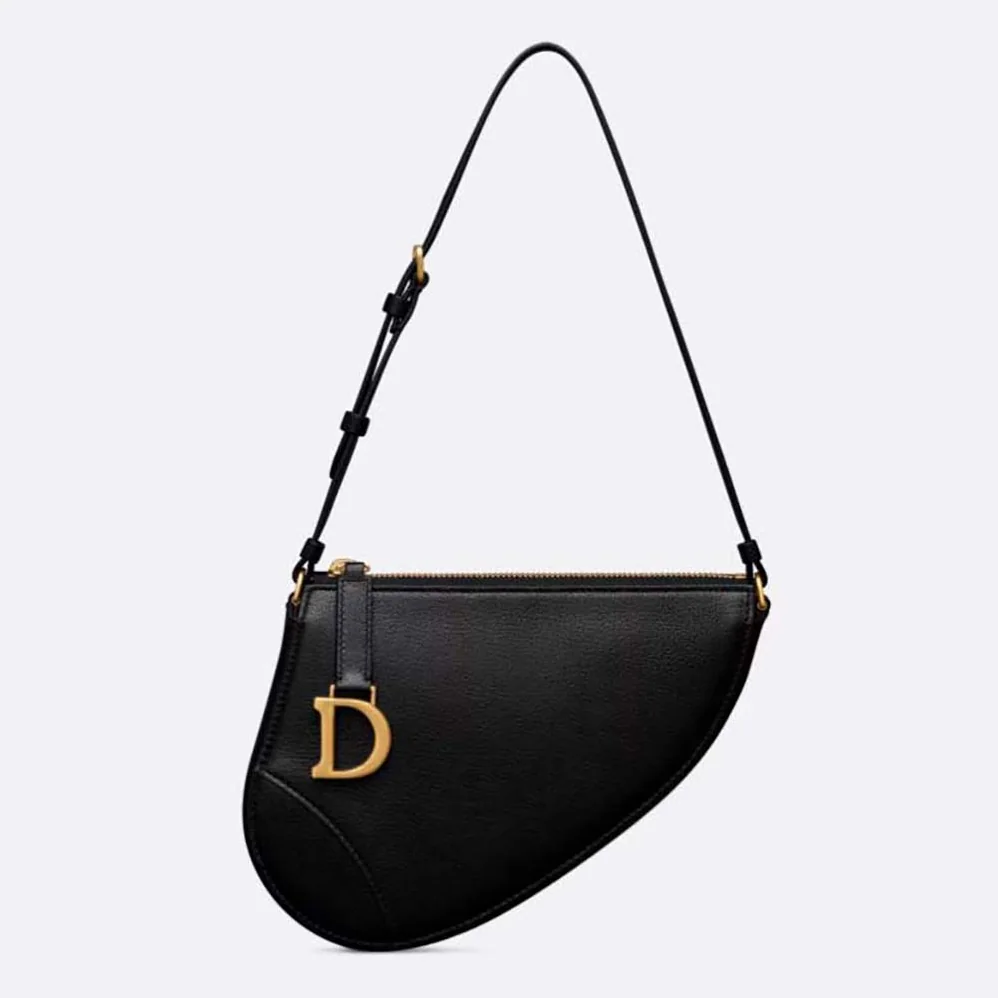 Dior Saddle Shoulder Pouch Black Goatskin for Women