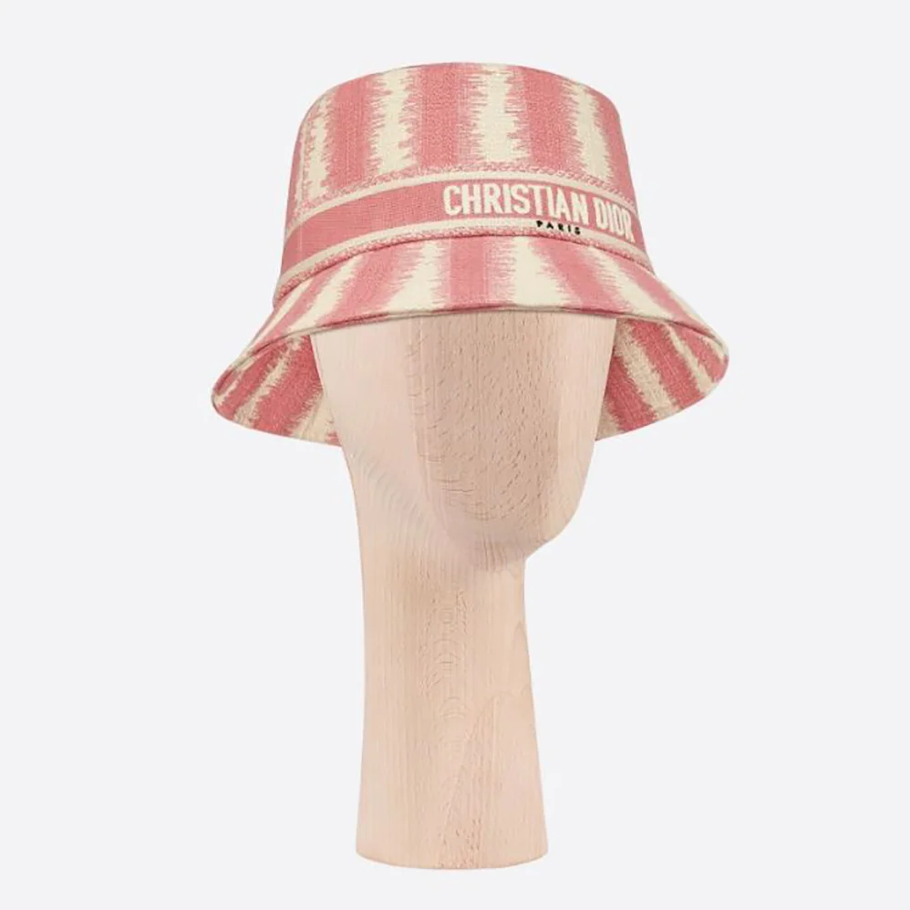 Dior D-stripes Small Brim Bucket Hat Pink Cotton for Women