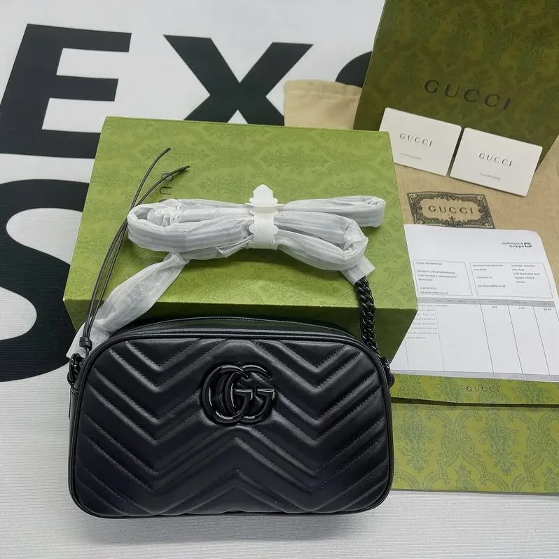 Gucci Marmont Matelasse Shoulder Bag in Black Matelasse Black Hardware Gucci Marmont Matelasse Shoulder Bag in Black Matelasse Black Hardware