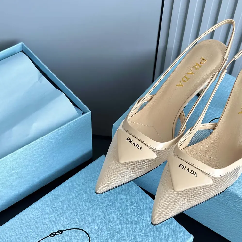 Prada Mesh Fabric Slingback Pumps for Women in Beige Prada Mesh Fabric Slingback Pumps for Women in Beige