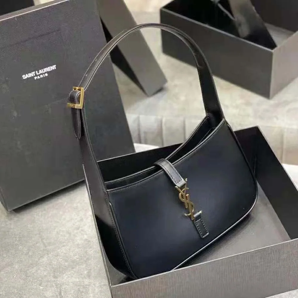 Saint Laurent YSL LE 5 A 7 Hobo Bag in Smooth Leather for Women in Black Saint Laurent YSL LE 5 A 7 Hobo Bag in Smooth Leather for Women in Black