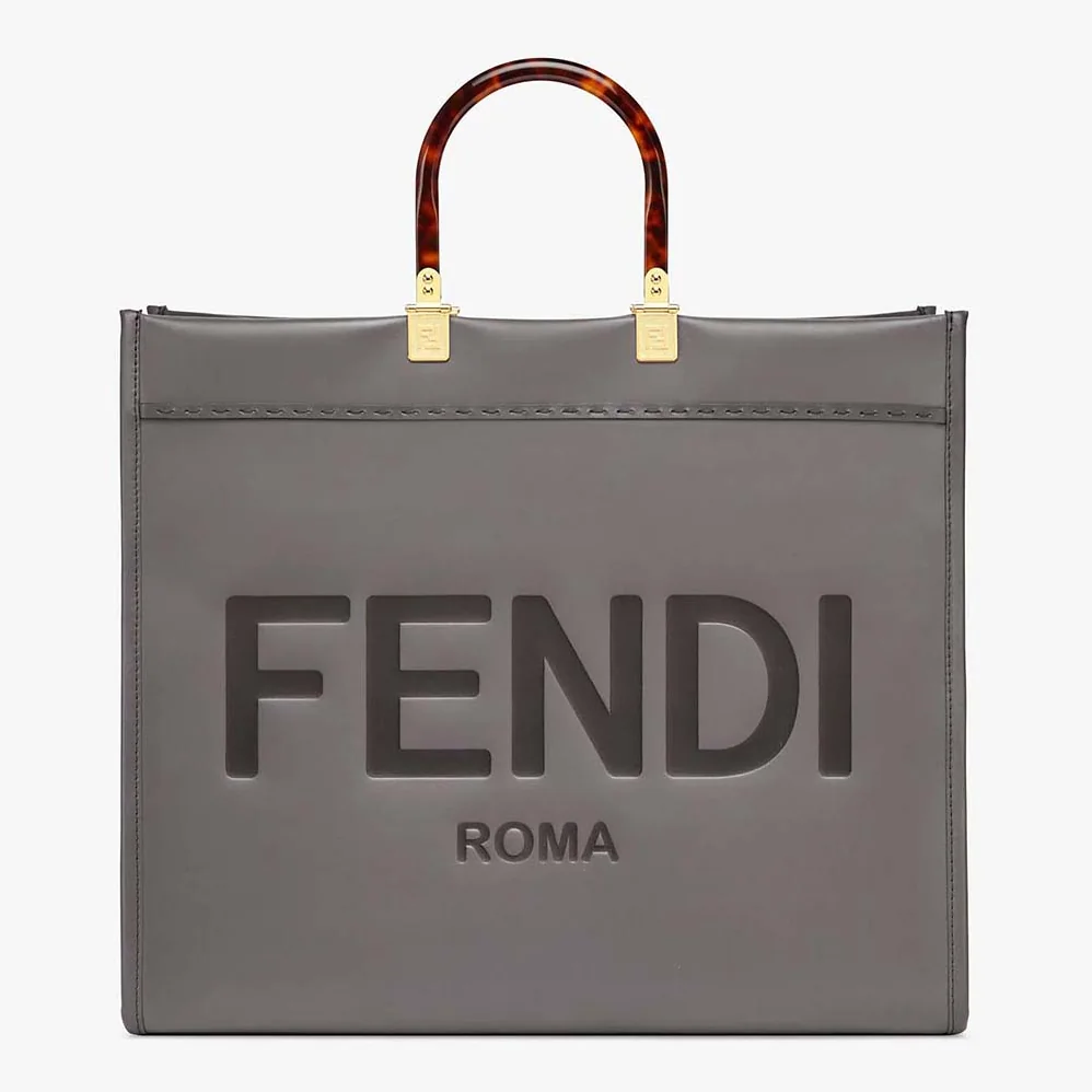 Fendi Sunshine Shopper Burgundy Leather Shopper for Women in Silver