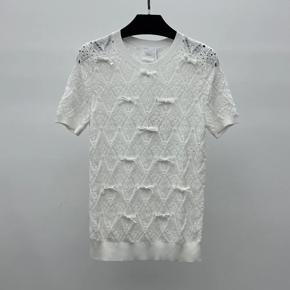 Dior Dioriviera Embroidered Short-Sleeved Sweater Ecru Openwork Cotton Knit for Women Dior Dioriviera Embroidered Short-Sleeved Sweater Ecru Openwork Cotton Knit for Women