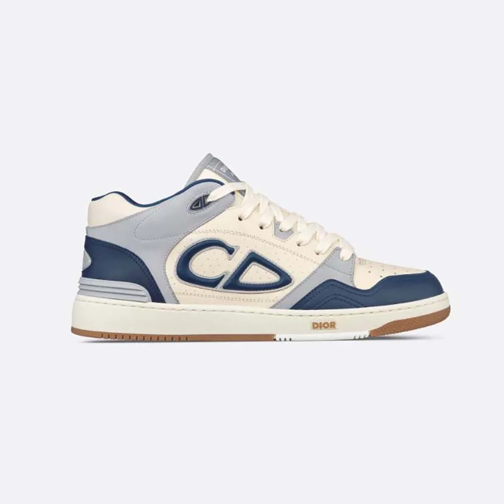 Dior B57 Mid-Top Sneaker Navy Blue and Cream Smooth Calfskin with Gray Suede for Men