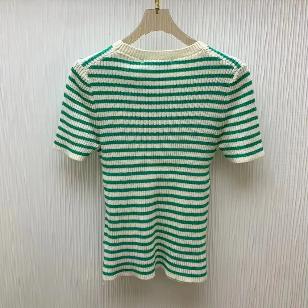 Dior Dioriviera Short-Sleeved Sweater White and Aquamarina Cotton Ribbed Knit for Women Dior Dioriviera Short-Sleeved Sweater White and Aquamarina Cotton Ribbed Knit for Women