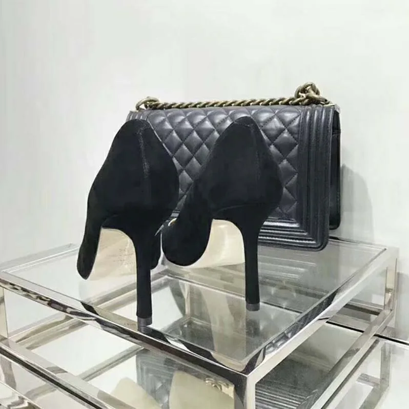 Jimmy Choo Shoes Romy 85 Opal Suede Pointy Toe Pumps for Women in Black