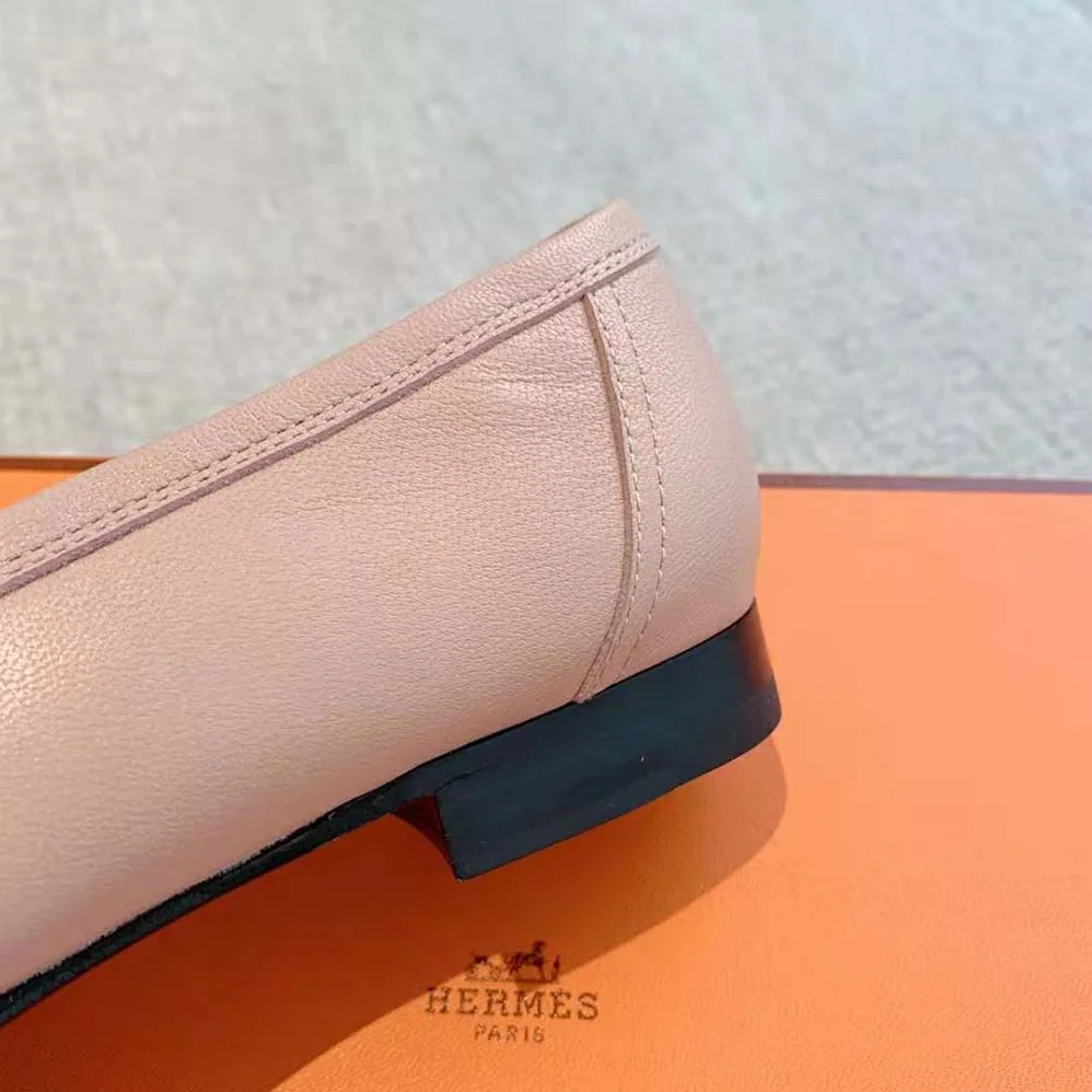 Hermes Paris Loafer in Goatskin with Palladium-Plated Signature “H” Detail for Women in Pink Hermes Paris Loafer in Goatskin with Palladium-Plated Signature “H” Detail for Women in Pink