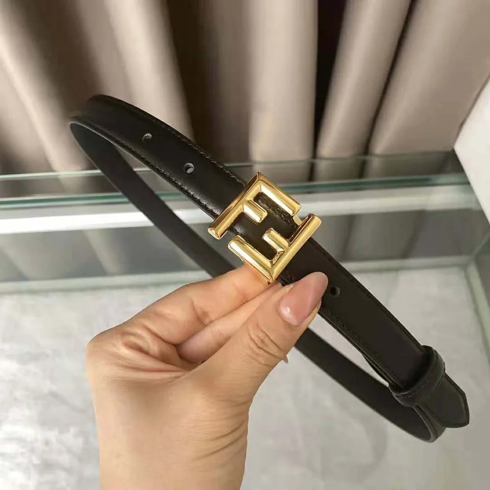 Fendi Thin Belt with Loop and FF Stud Buckle for Women in Black