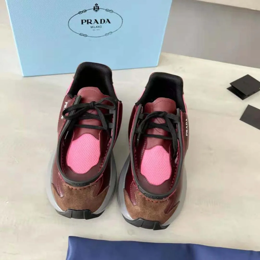 Prada Brushed Leather Sneakers with Bike Fabric and Suede Elements for Men in Pink