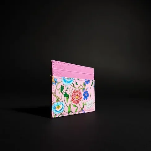 Gucci Flora Motif Card Case in Pink/ Multicolor Palladium Hardware