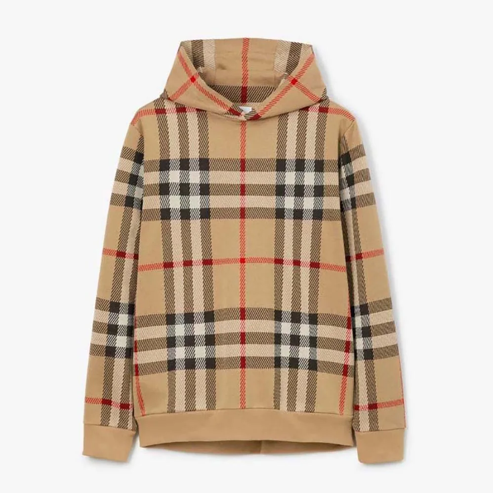 Burberry Check Cotton Jacquard Hoodie for Men in Brown