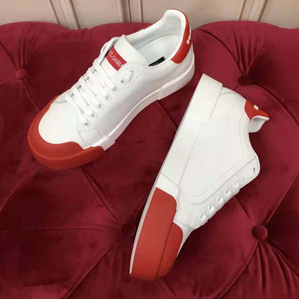 Dolce Gabbana D&G Portofino Sneakers in Nappa Leather and Rubber Toe-Cap for Women in Red