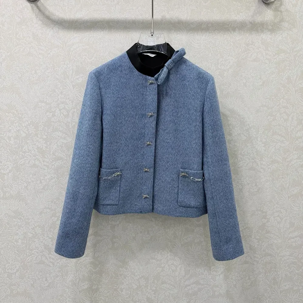 Dior Cropped Jacket Blue Virgin Wool Tweed for Women Dior Cropped Jacket Blue Virgin Wool Tweed for Women