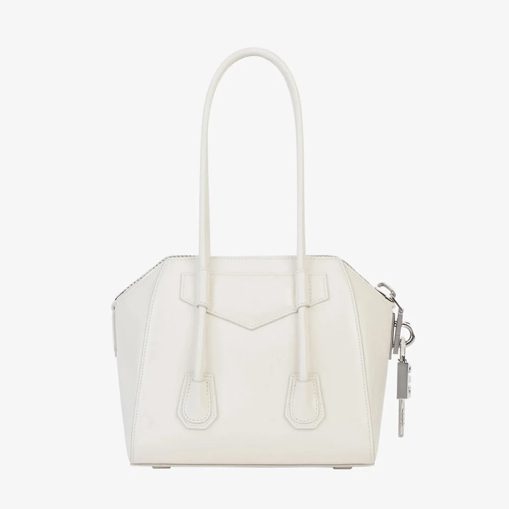 Givenchy Mini Antigona Lock in Box Leather for Women in White Givenchy Mini Antigona Lock in Box Leather for Women in White