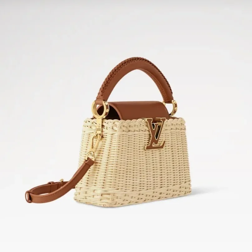 Louis Vuitton Capucines Mini Top Handle Bag in Brown Rattan Gold Hardware