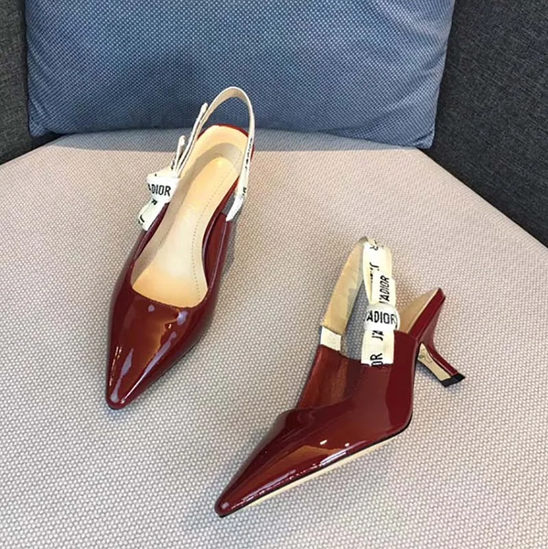 Dior Sling-Back Patent Leather J'Adior Ribbon 6.5cm Shoes for Women in Red