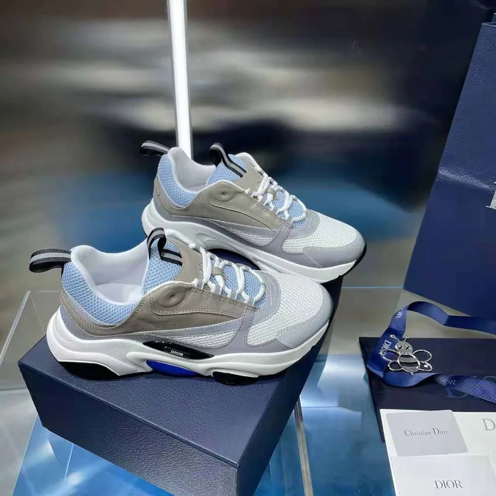 Dior B22 Sneaker White and Blue Technical Mesh and Gray Calfskin for Men Dior B22 Sneaker White and Blue Technical Mesh and Gray Calfskin for Men